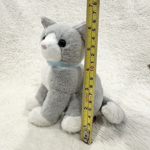 Douglas Cuddle Toys Mini Gray Cat Kitten Plush 6” Stuffed Animal Blue Ribbon - Picture 6 of 6